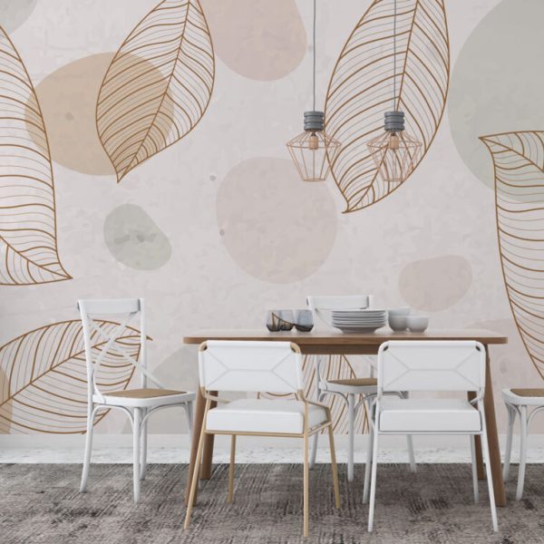 Soft Leaves And Circles Wall Mural