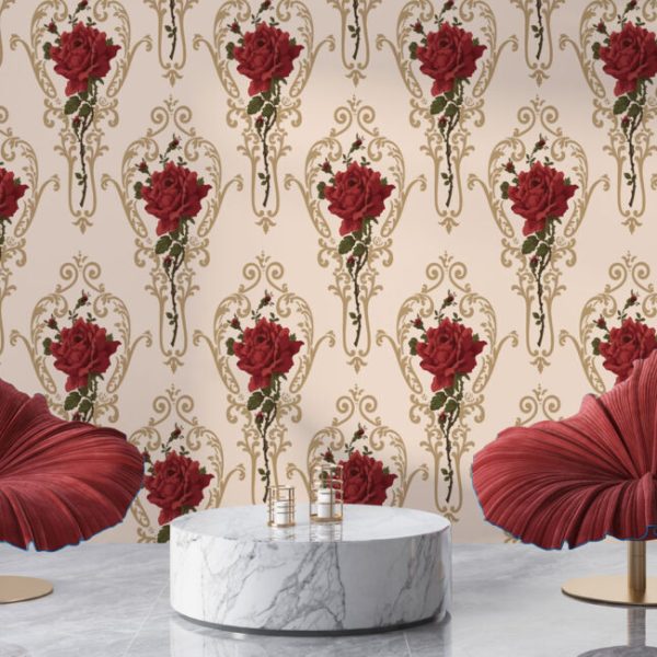 Baroque Pattern Red Roses Wall Mural
