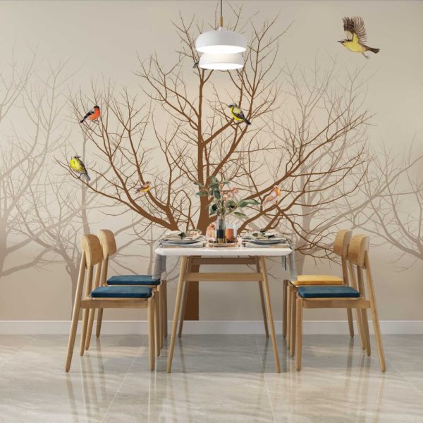 Trees And Birds In Sepia Tones Wall Mural