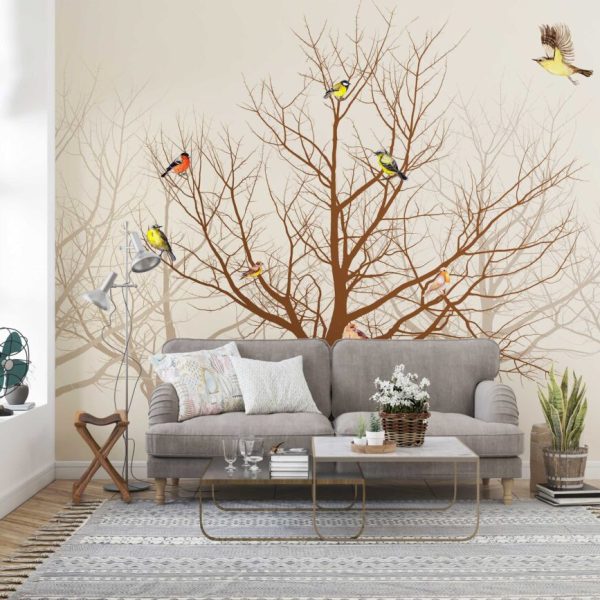 Trees And Birds In Sepia Tones Wall Mural