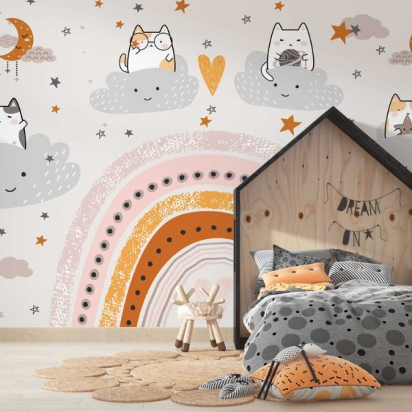 Cats In The Rainbow Clouds Wall Mural