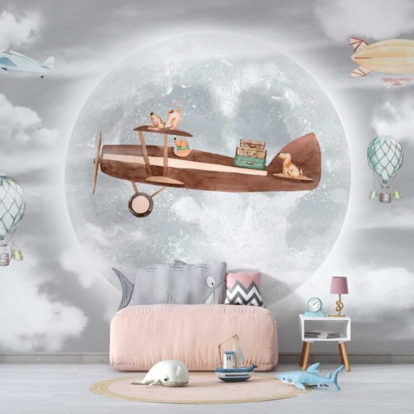 Airplane And Flying Balloons Wall Mural