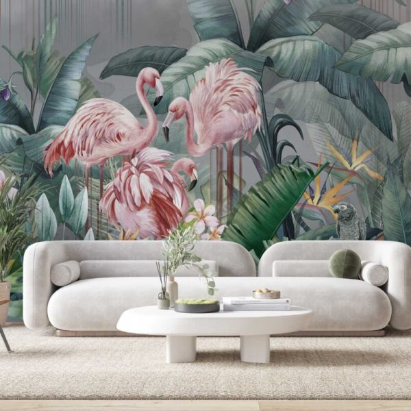 Flamingos Tropical Garden Wall Mural