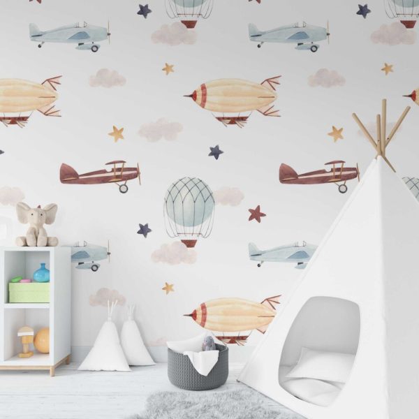 Airplane Balloons Soft Pattern Wall Mural