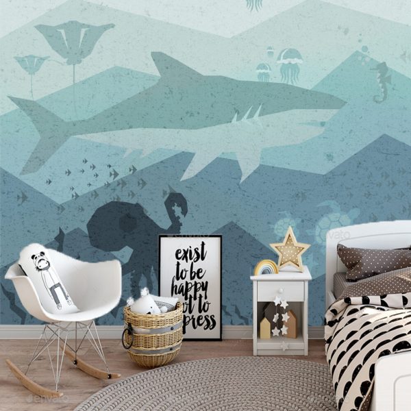 Whale And Octopuses Ocean Kids Wall Mural