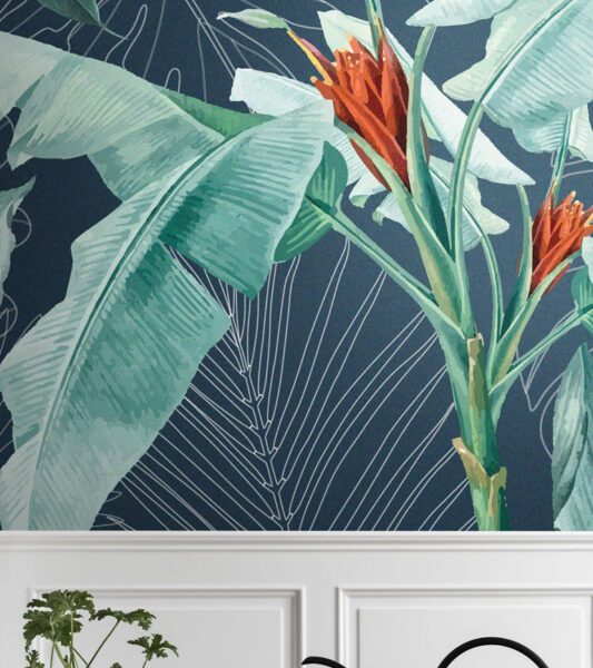 Big Tropical Leaves And Flowers Wall Mural