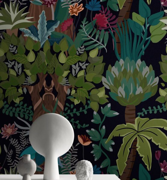 Dark Tropical Leaves And Trees Wall Mural