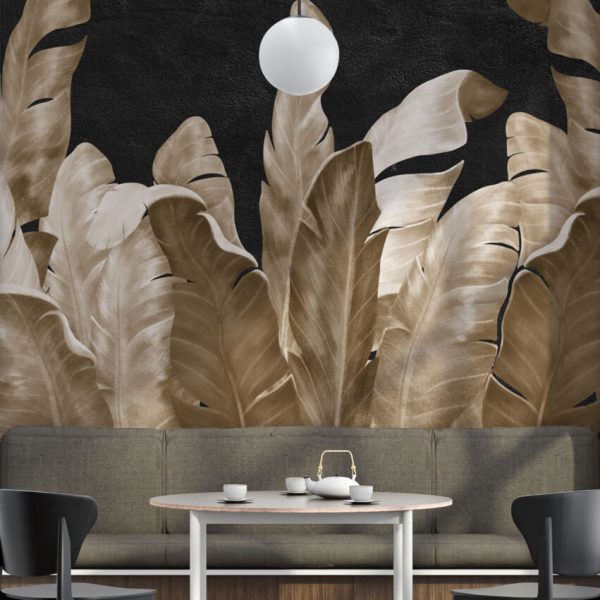 Gold Color Large Leaves Wall Mural