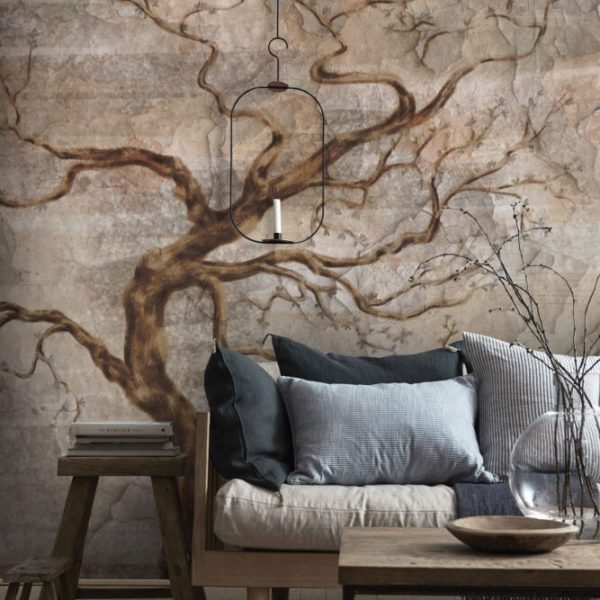 Vintage Big Tree And Birds Wall Mural