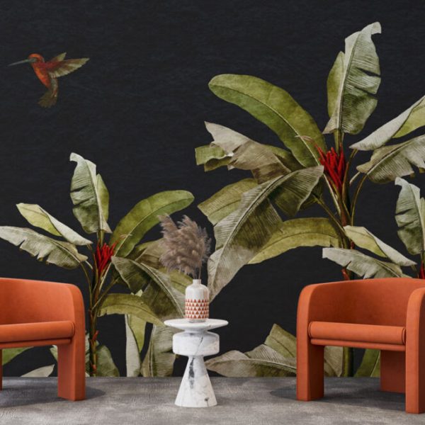 Tropical Leaves And Birds Wall Mural