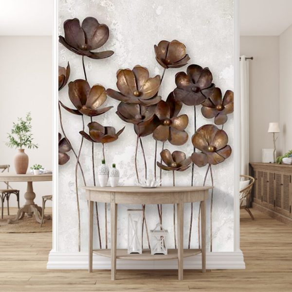 Brown 3D Looking Flowers Wall Mural
