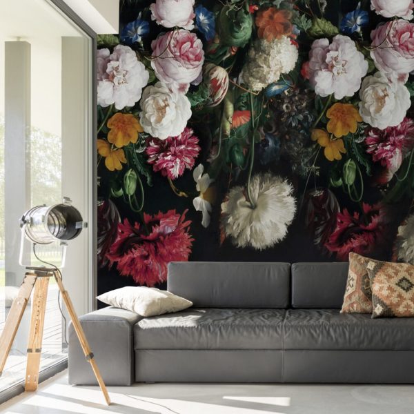 Dark Roses Hanging From Above Wall Mural