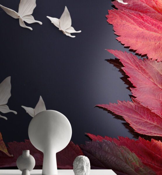 3D Looking Red Leaf Birds Wall Mural