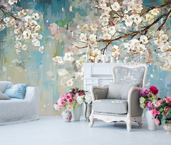 Soft Flowers Oil Painting Look Wall Mural
