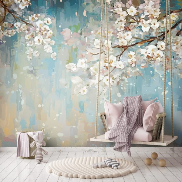 Soft Flowers Oil Painting Look Wall Mural