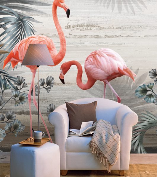 Flamingo Figures Tropical Wall Mural