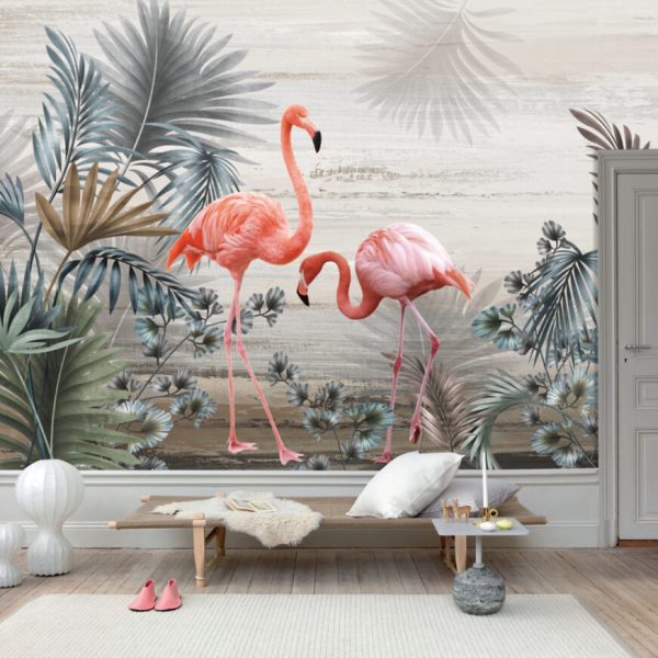 Flamingo Figures Tropical Wall Mural