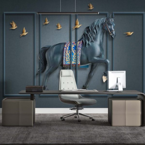 Horse And Birds In Slats 3D Wall Mural
