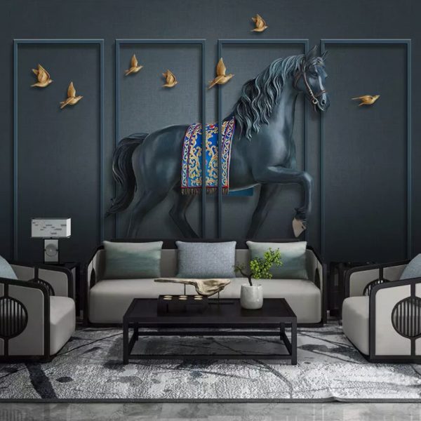 Horse And Birds In Slats 3D Wall Mural