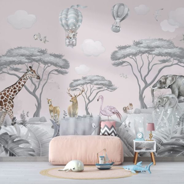 Elephant Wallpaper Pink Tones Wall Mural