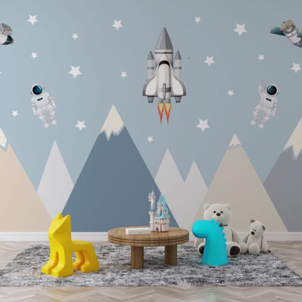 Astronaut Figures Space Wall Mural