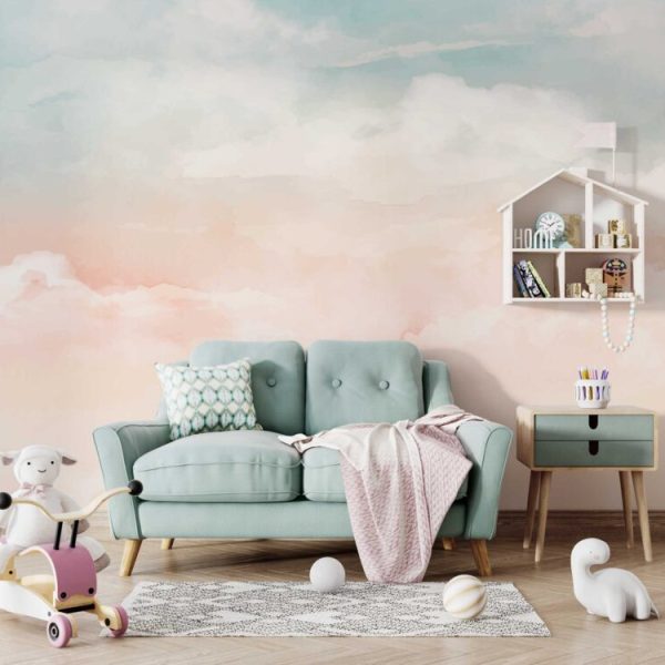 Pink Gradient Sky And Clouds Wall Mural