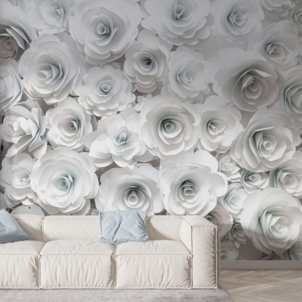 White Roses 3D Looking Wall Mural