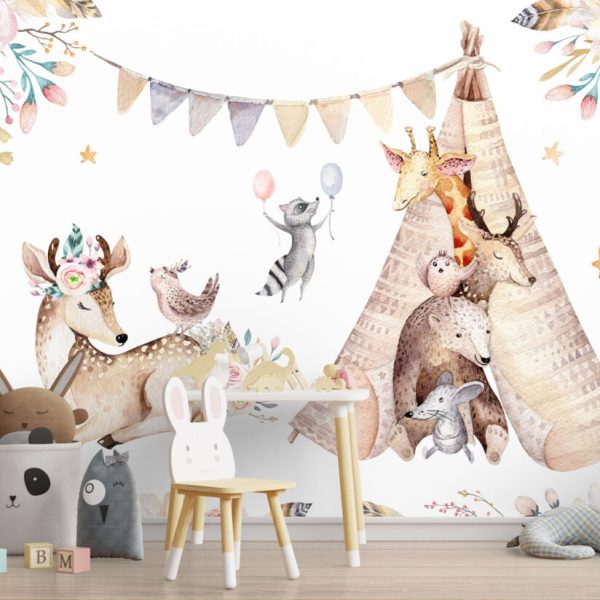 Tent Animals And Flowers Wall Mural