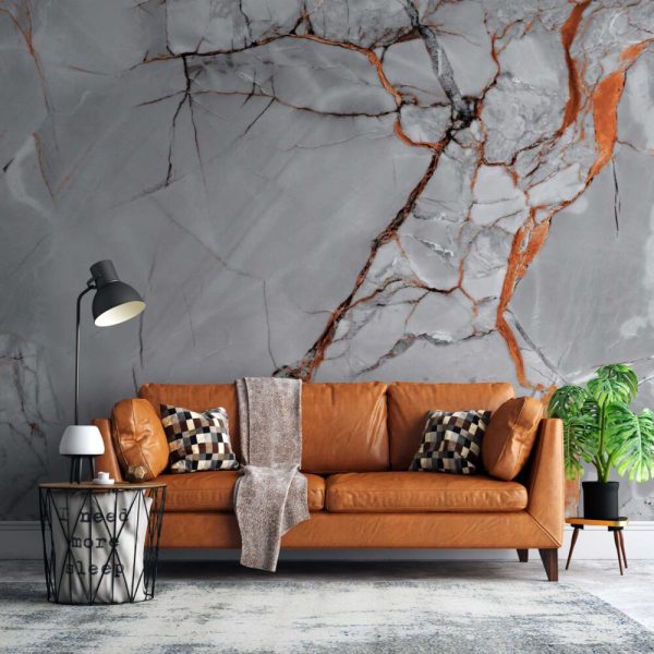 Orange Marble Pattern Wall Mural Wallpaper
