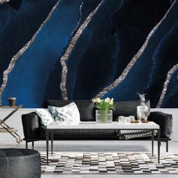 Blue Tones Silver Marble Wall Mural