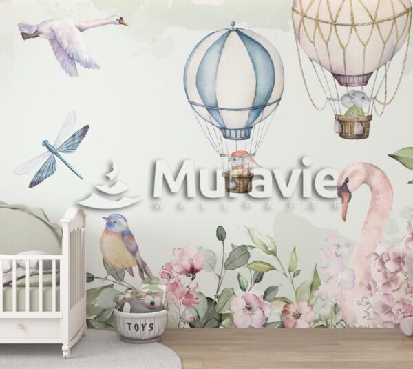 Hot Air Balloon Pastel Colors Wall Mural
