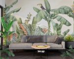 Beige Wallpaper Leaves , Jungle Animals Tropical Bedroom Wallpaper