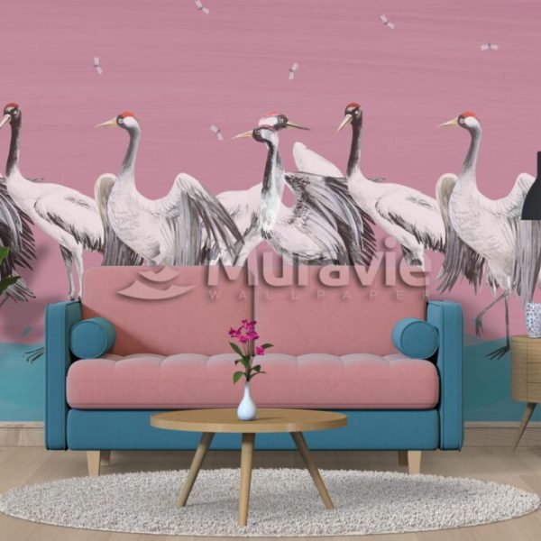 Pink Storks Modern Art Wall Mural