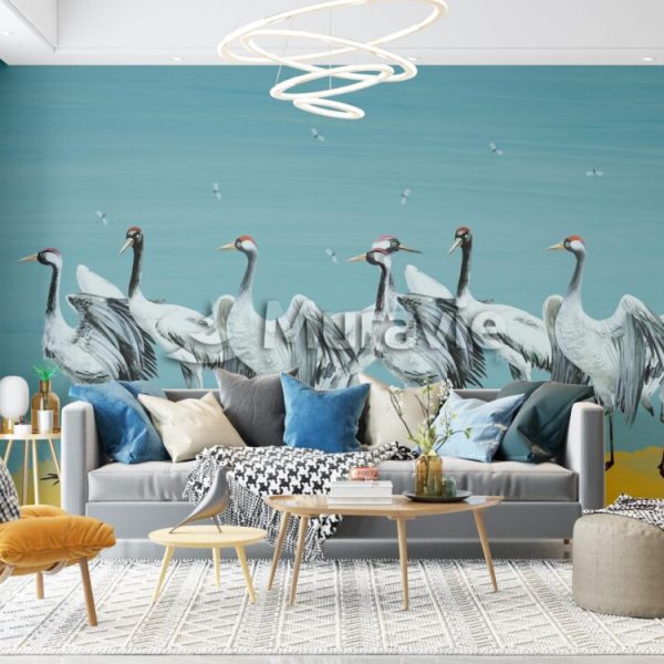 Blue Storks Wall Mural Wallpaper