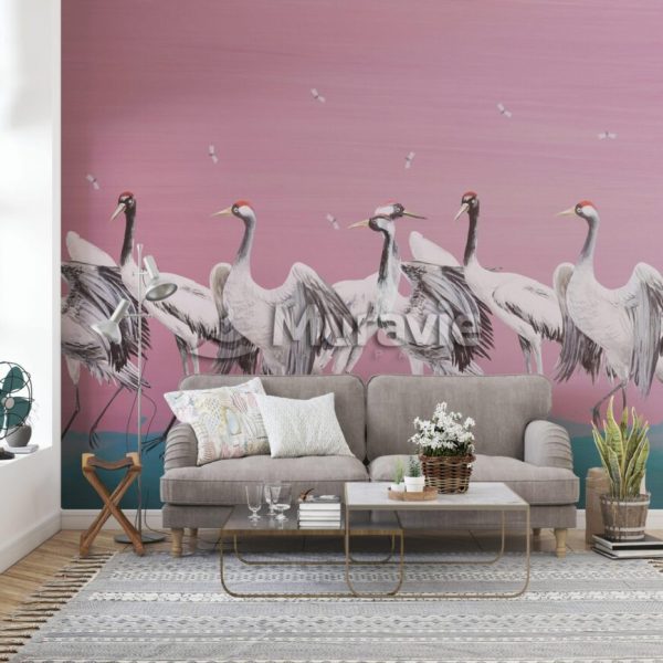 Pink Storks Modern Art Wall Mural