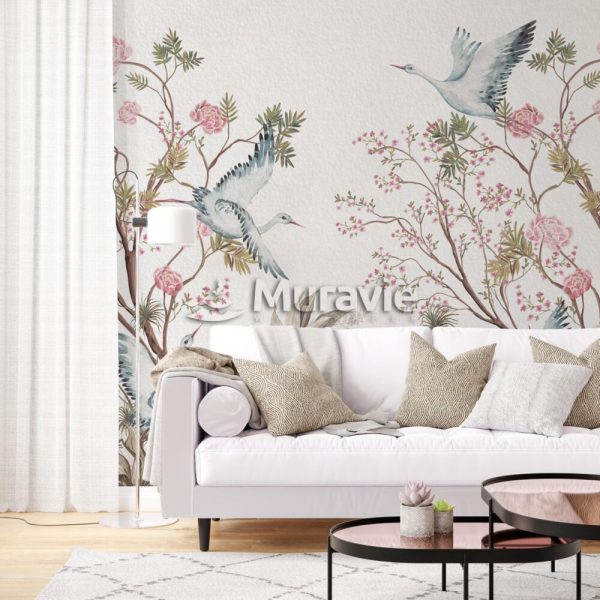 Chinoiserie Birds And Roses Wall Mural