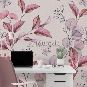 Pink Boho Flowers Wallpaper , Fall Leaves Pastel Colors Wallpaper