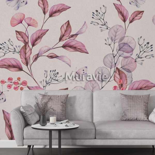 Pink Fall Leaves Pastel Colors Wall Mural