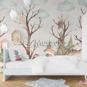 Kids Forest and Animals Wallpaper , Peel Stick Nursery Animals Mural