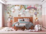 Balloons and Animals Kids Room Wallpaper , Peel and Stick Pastel Floral Wall Mural
