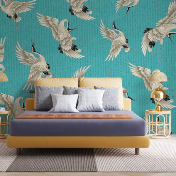 Birds Figured Turquoise Wall Mural