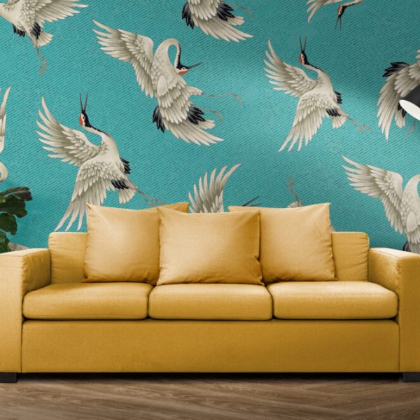 Birds Figured Turquoise Wall Mural