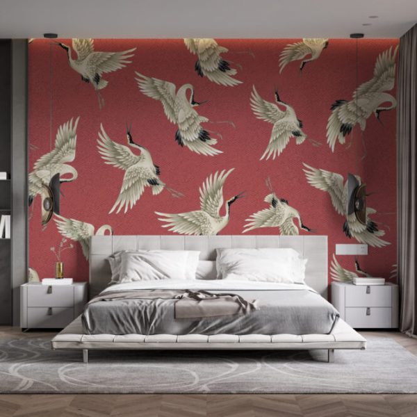 Birds Figured Pink Wall Mural Wallpaper