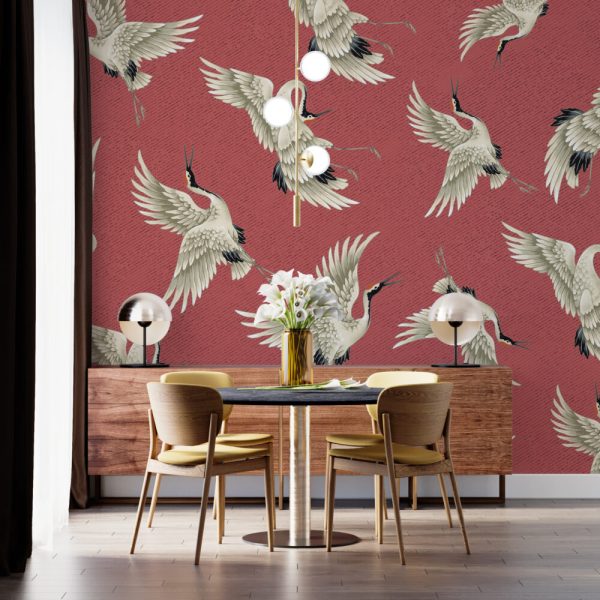 Birds Figured Pink Wall Mural Wallpaper