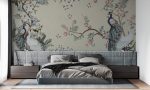Peacock and Flowers Removable Wallpaper , Chinoiserie Blossom and Birds Wall Mural