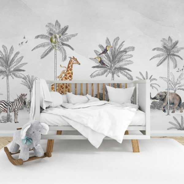 Tropical Jungle Animals Wall Wallpaper