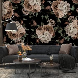Big Vintage Flowers Removable Wallpaper , Self Adhesive Dark Floral Wall Mural