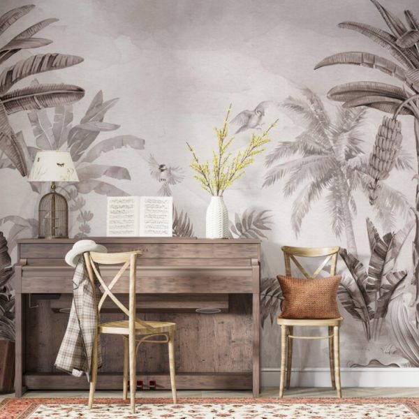 Palm Tree And Birds Wall Mural Wallpaper