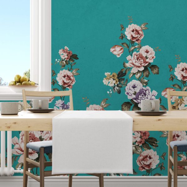 Blue Background Floral Wall Mural