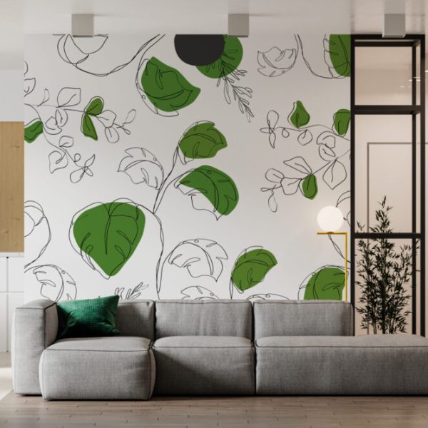 Green Leaves Bedroom Wall Mural Wallpaper